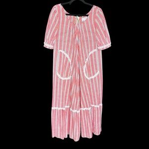 Vintage Nalii Hawaii Muumuu Long Dress Plaid Gingham Flowers Lace Trim Fits 8-10